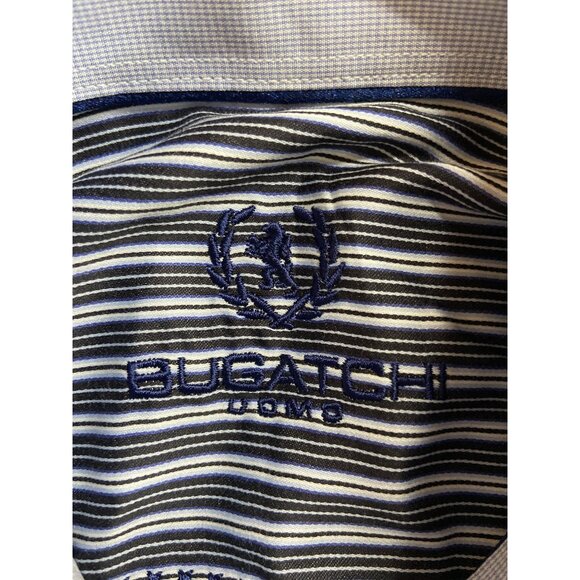 Bugatchi Uomo Dress Shirt 15 32/33 Navy White Stripe Button Up  Preppy Corpcore - Picture 4 of 8